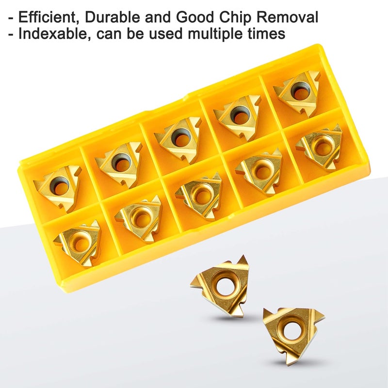IWONGO Metal Lathe Cutting Tools - 1/2" and 5/8" Threading Tool Holder Boring Bars with 10pcs Indexable Carbide Inserts 16IR 16ER for Turning Threading Boring Lathe Cutting - Image 2